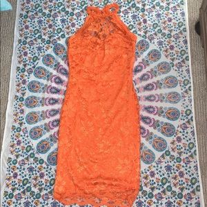 Orange lace bodycon dress